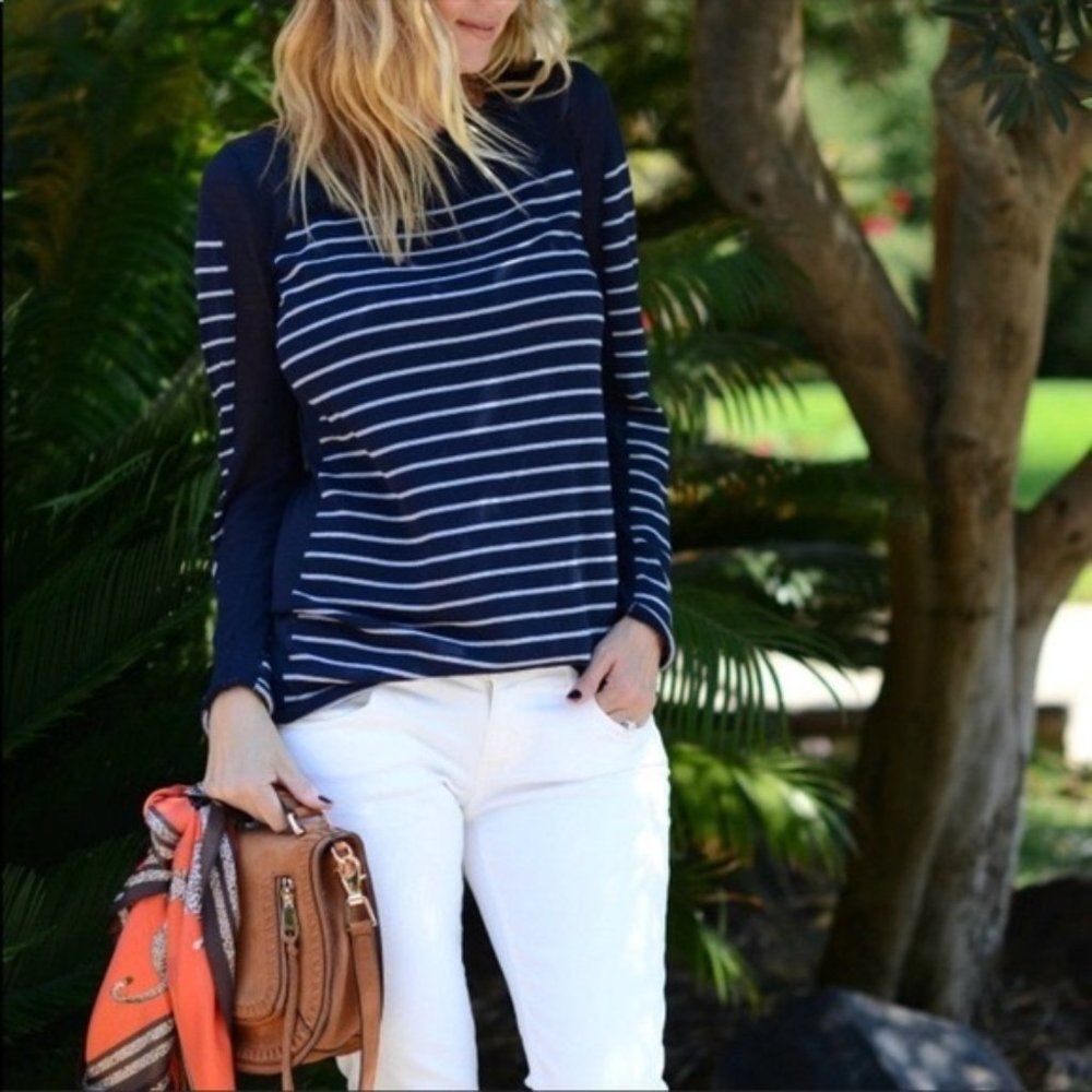 Cabi Regiment Navy Blue Gray Striped Lightweight Sweater Size M style #3367